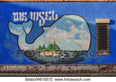 Stock Image - Graffiti, Wal mit Insel, Works Quarter, Munich, Bavaria, Germany, Europe. Fotosearch