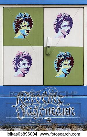 Picture - Graffito, portrait Caroline Jagemann, actress of the Goethe era, Weimar, Thuringia, Germany, Europe. Fotosearch