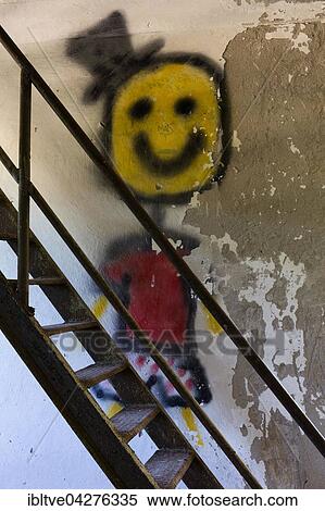 Grafitti on wall, paint peeling, with stairs, Dalarna County, Sweden, Europe View Large Photo Image Stock Photography - Grafitti on wall, paint peeling, with stairs, Dalarna County, Sweden, Europe. Fotosearch