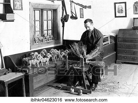 Stock Photograph - Handmade straw-horse ca. 1930, exact place unknown, Germany, Europe. Fotosearch