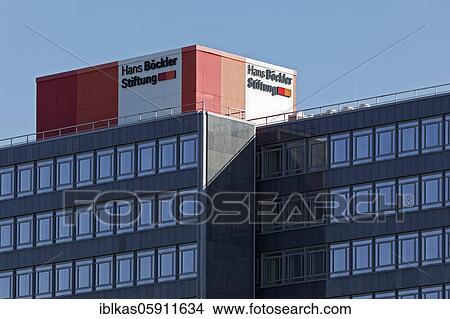 Picture - Hans Böckler Foundation of the German Trade Union Federation, DGB, lettering on the building, Düsseldorf, North Rhine-Westphalia, Germany, Europe. Fotosearch