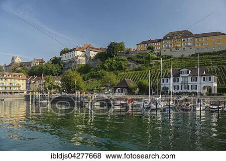 Harbor, castle and state winery behind, Meersburg, Lake Constance, Baden-Wurttemberg, Germany, Europe View Large Photo Image Stock Photo - Harbor, castle and state winery behind, Meersburg, Lake Constance, Baden-Wurttemberg, Germany, Europe. Fotosearch