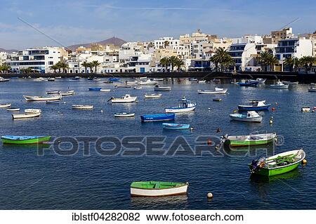 Stock Image - Harbor, Charco de San Gines, Arrecife, Lanzarote, Canary Islands, Spain, Europe. Fotosearch