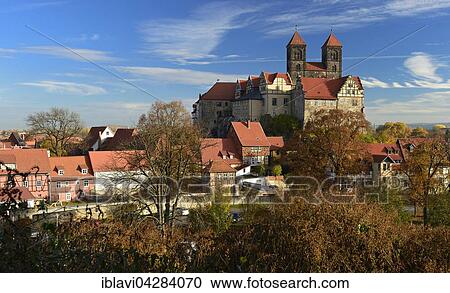 Stock Image - Historic centre with castle hill, collegiate church of St. Servatius, UNESCO, Quedlinburg, Saxony-Anhalt, Germany, Europe. Fotosearch