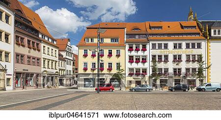 Stock Image - Historic houses at the Obermarkt in Freiberg, Saxony, Germany, Europe. Fotosearch