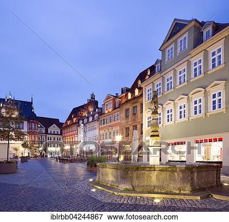 Historic residential and commercial buildings on the market at dusk, Spengler Fountain, District Coburg, Upper Franconia, Bavaria, Germany, Europe View Large Photo Image Stock Photo - Historic residential and commercial buildings on the market at dusk, Spengler Fountain, District Coburg, Upper Franconia, Bavaria, Germany, Europe. Fotosearch