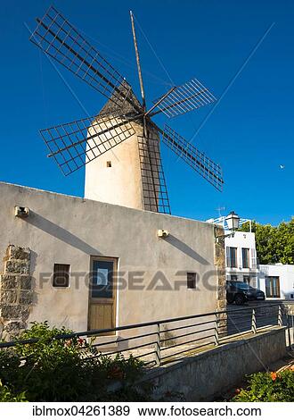 Historic windmill of Es Jonquet, Santa Catalina, Palma de Majorca, Majorca, Balearic Islands, Spain, Europe View Large Photo Image Stock Photo - Historic windmill of Es Jonquet, Santa Catalina, Palma de Majorca, Majorca, Balearic Islands, Spain, Europe. Fotosearch