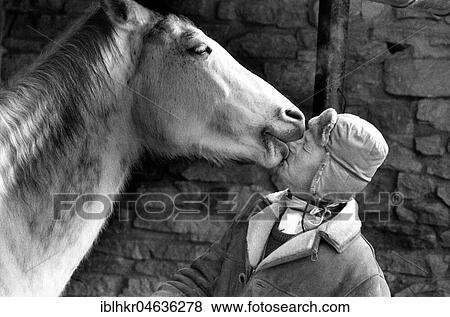 Horse kissing man, ca. 1970s, exact place unknown, France, Europe View Large Photo Image Stock Photo - Horse kissing man, ca. 1970s, exact place unknown, France, Europe. Fotosearch
