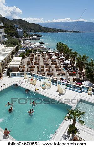 Hotel Resort Coral, Radhime, Riviera, Ionian Sea, Albania, Europe View Large Photo Image Picture - Hotel Resort Coral, Radhime, Riviera, Ionian Sea, Albania, Europe. Fotosearch