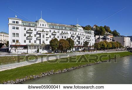 Stock Image - Hotel Sacher on the Salzach, Salzburg, Austria, Europe. Fotosearch