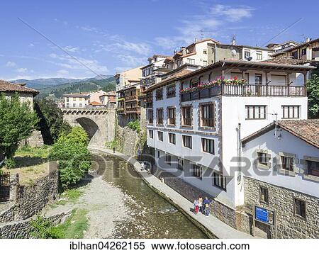 Houses along the river Rio Quiviesa, Potes, Cantabria, Spain, Europe View Large Photo Image Stock Photography - Houses along the river Rio Quiviesa, Potes, Cantabria, Spain, Europe. Fotosearch