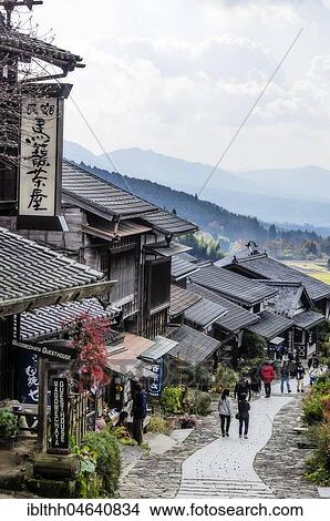 Picture - Houses on a slope, Magome, Kiso Valley, Japan, Asia. Fotosearch