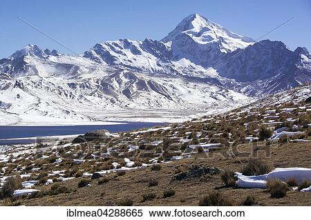 Stock Photography - Huayna Potosi, 6088m, summit with snow, snow, Andes near La Paz, Bolivia, South America. Fotosearch