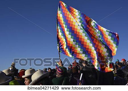 Indios with the Wiphala flag, Sun Island, Isla del Sol, Lake Titicaca, Bolivia, South America View Large Photo Image Stock Photo - Indios with the Wiphala flag, Sun Island, Isla del Sol, Lake Titicaca, Bolivia, South America. Fotosearch