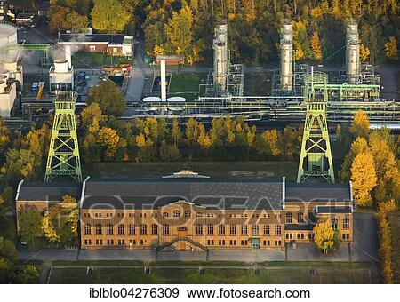 Stock Photo - Industry museum, machine hall, Zeche Zweckel, winding towers, INEOS Phenol plant, Gladbeck, Ruhr district, North Rhine-Westphalia, Germany, Europe. Fotosearch