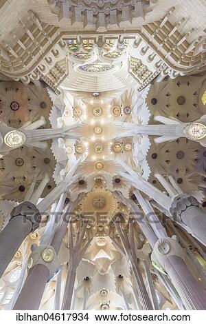 Picture - Interior view of the Sagrada Familia by Antoni Gaudi, Barcelona, Catalonia, Spain, Europe. Fotosearch