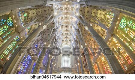 Interior view of the Sagrada Familia by Antoni Gaudi, Barcelona, Catalonia, Spain, Europe View Large Photo Image Picture - Interior view of the Sagrada Familia by Antoni Gaudi, Barcelona, Catalonia, Spain, Europe. Fotosearch