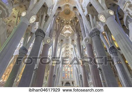 Stock Photo - Interior view of the Sagrada Familia by Antoni Gaudi, Barcelona, Catalonia, Spain, Europe. Fotosearch