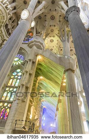 Stock Photography - Interior view of the Sagrada Familia by Antoni Gaudi, Barcelona, Catalonia, Spain, Europe. Fotosearch