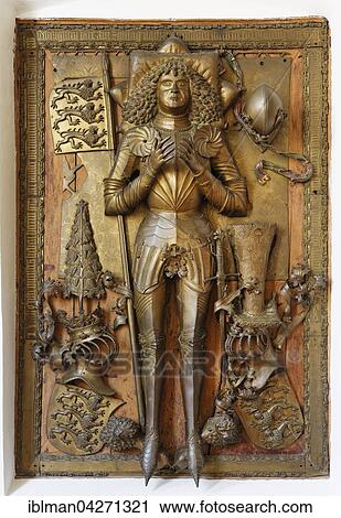 Stock Image - Iron Man, Bronze Epitaph toTruchsess Georg I, Collegiate Church of St. Peter, Bad Waldsee, Upper Swabia, Baden-Wurttemberg, Germany, Europe. Fotosearch