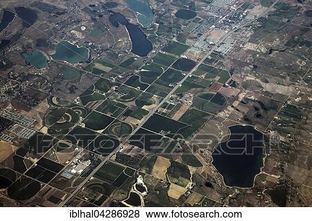 Stock Photo - Irrigation systems on fields, Colorado, USA, North America. Fotosearch
