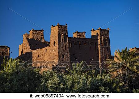 Picture - Kasbah Ait Benhaddou, largest Berber fortress, fortified Berber village, Ksar with clay castles, Kasbahs, Tighremt, South Morocco, Morocco, Africa. Fotosearch