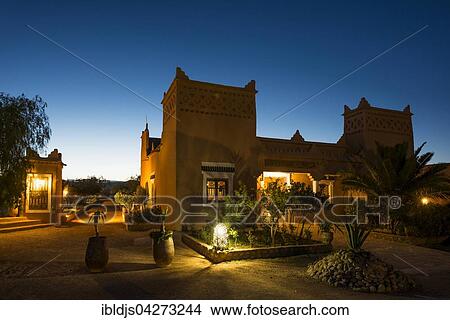 Kasbah style hotel at twilight, blue hour, Boumalne-du-Dades, Dades Valley, Morocco, Africa View Large Photo Image Picture - Kasbah style hotel at twilight, blue hour, Boumalne-du-Dades, Dades Valley, Morocco, Africa. Fotosearch