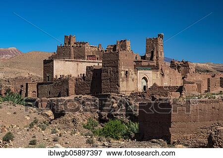 Stock Photo - Kasbah Tamdakht, fortified Berber village, Ksar with clay castles, Kasbahs, Tighremt, Southern Morocco, Morocco, Africa. Fotosearch