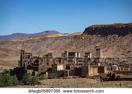 Stock Photography - Kasbah Tamdakht, fortified Berber village, Ksar with clay castles, Kasbahs, Tighremt, Southern Morocco, Morocco, Africa. Fotosearch