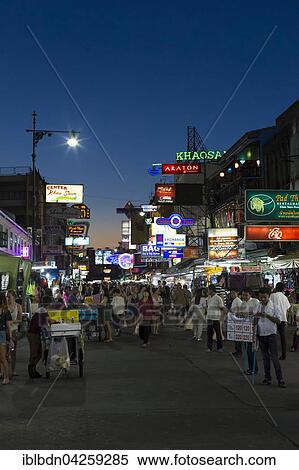 Khao San Road, also Khaosan Road, at night, Bangkok, Thailand, Asia View Large Photo Image Stock Photography - Khao San Road, also Khaosan Road, at night, Bangkok, Thailand, Asia. Fotosearch