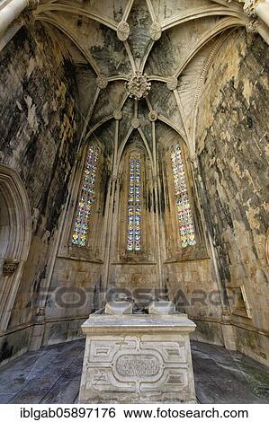 Stock Photograph - King Duarte and Queen Leonor de Aragon Grave, Imperfect or Unfinished Chapels, Dominican Monastery of Batalha or Saint Mary of the Victory Monastery, Batalha, Leiria district, Portugal, Europe. Fotosearch