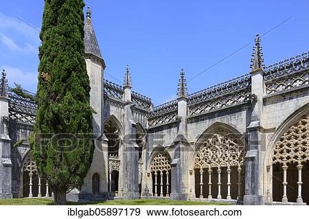 Stock Photo - King Joao I Cloister, Arcade Screens, Dominican Monastery of Batalha or Saint Mary of the Victory Monastery, Batalha, Leiria district, Portugal, Europe. Fotosearch
