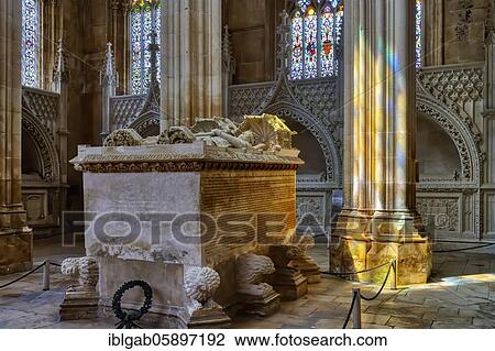 Stock Image - King João I and Queen Filipa de Lencastre tomb, Founder’s Chapel, Dominican Monastery of Batalha or Saint Mary of the Victory Monastery, Batalha, Leiria district, Portugal, Europe. Fotosearch
