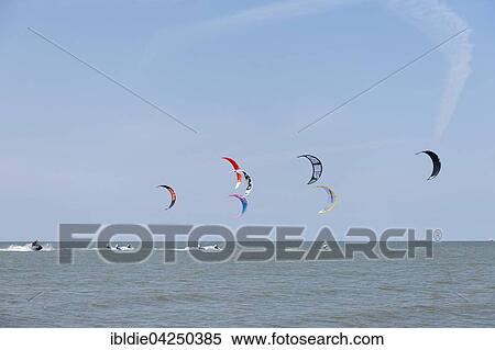 Stock Photography - Kitesurfers, Pringle Kitesurf World Cup, Sankt Peter-Ording, North Sea, North Frisia, Schleswig-Holstein, Germany, Europe. Fotosearch