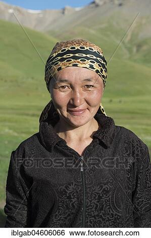 Stock Photograph - Kyrgyz woman, Song Kol Lake, Naryn province, Kyrgyzstan, Central Asia, Asia. Fotosearch