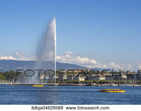 Stock Photo - Lake Geneva with the fountain Jet d'Eau, Geneva, Switzerland, Europe. Fotosearch