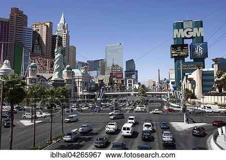 Stock Photo - Las Vegas Boulevard South, The Strip, Las Vegas Strip, New York-New York Hotel left, MGM Hotel right, Las Vegas, Nevada, USA, North America. Fotosearch