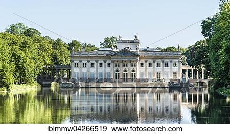 Stock Photo - Lazienki Palace with lake and park on an artificial island, Warsaw, Mazovia Province, Poland, Europe. Fotosearch