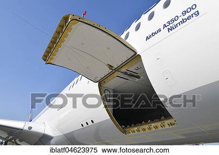Stock Photography - Loading Dock, Luggage, Cargo, Lufthansa Airbus A350-900, Munich Airport, Upper Bavaria, Germany, Europe. Fotosearch