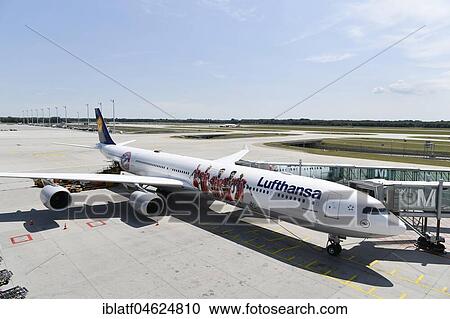 Lufthansa, Airbus, A340-600, special edition football player FCB, FC-Bayern, Munich Airport, Upper Bavaria, Germany, Europe View Large Photo Image Stock Image - Lufthansa, Airbus, A340-600, special edition football player FCB, FC-Bayern, Munich Airport, Upper Bavaria, Germany, Europe. Fotosearch