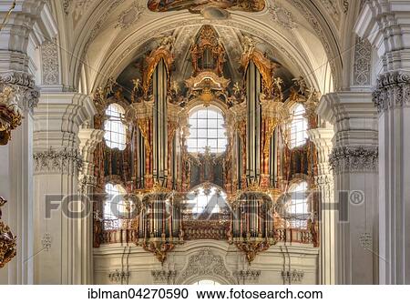 Stock Image - Main organ by Joseph Gabler, Basilica of St. Martin, Weingarten, Upper Swabia, Baden-Wurttemberg, Germany, Europe. Fotosearch
