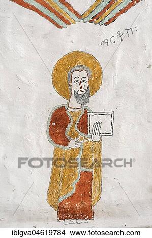 Picture - Mark, the Evangelist, fresco inside the rock church Daniel Qorqor, Gheralta Region, Tigray, Ethiopia, Africa. Fotosearch