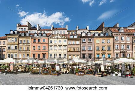 Stock Image - Marketplace, restaurants, historic centre, Warsaw, Mazovia, Poland, Europe. Fotosearch