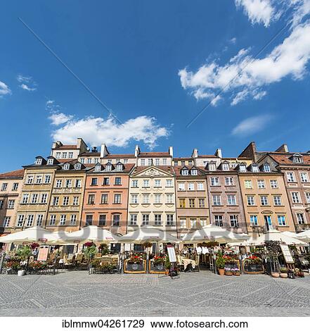 Stock Photo - Marketplace, restaurants, historic centre, Warsaw, Mazovia, Poland, Europe. Fotosearch