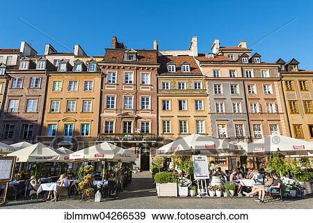 Stock Photo - Marketplace, restaurants, historic centre, Warsaw, Mazovia, Poland, Europe. Fotosearch