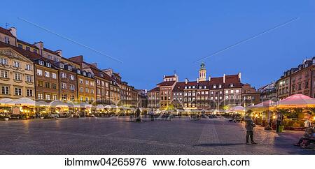Marketplace, restaurants, historic centre at dusk, Warsaw, Mazovia, Poland, Europe View Large Photo Image Stock Photograph - Marketplace, restaurants, historic centre at dusk, Warsaw, Mazovia, Poland, Europe. Fotosearch