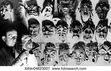 Stock Image - Masks ca. 1930, exact place unknown, Germany, Europe. Fotosearch
