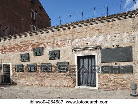 Stock Photo - Memorial wall, Campo Ghetto Nuovo, Ghetto, Jewish ghetto from the 16th century, Cannaregio, Venice, Veneto, Italy, Europe. Fotosearch
