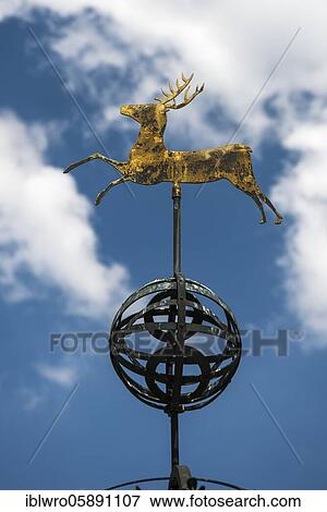 Stock Photo - Metalwork of a deer in the gardens of the hunting lodge Clemenswerth, Emsland, Sögel, Lower Saxony, Germany, Europe. Fotosearch