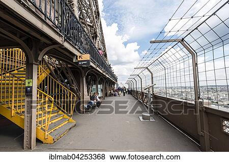 Stock Photo - Middle observation deck at the Eiffel Tower, Paris, Ile de France, France, Europe. Fotosearch